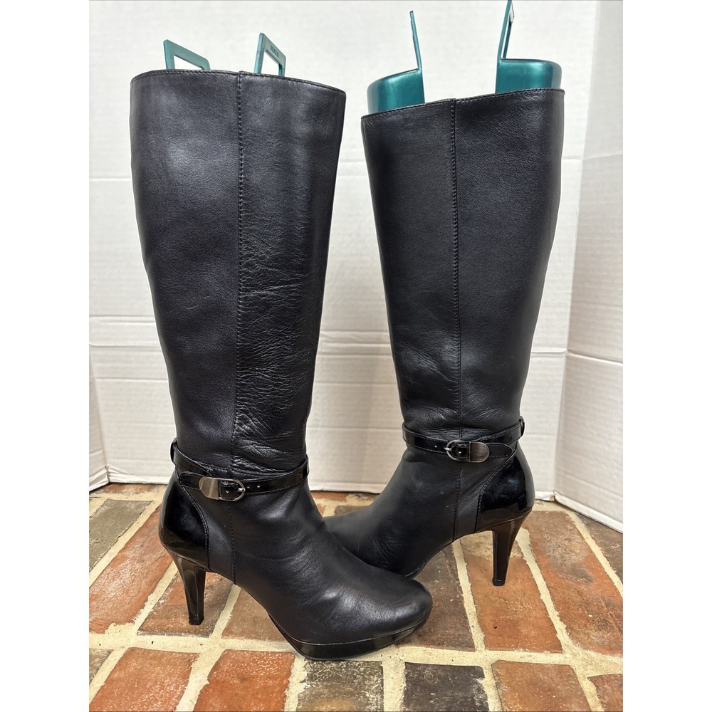 Bandolino Women's‎ Black Leather Knee High Boots Buckle Detail Side Zip Size 7 M